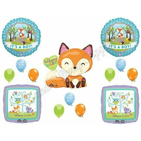 It's A Boy Woodland Friends Baby Shower Balloons Decoration Supplies Fox Chevron by Anagram