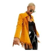 DANIELLE BERNSTEIN Womens Gold Fringed Faux Suede Pocketed Button Down Jacket XS