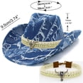 thumbnail image 2 of RUINIXCW Western Denim Cowboy Hat Blue Denim Cowgirl Hat For Man Women Distressed Jean Hat With Bull Head Buckle Belt Wide Brim Outback Hat, 2 of 8