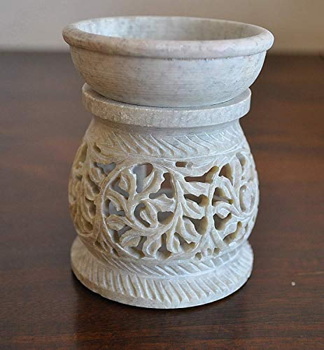 StarZebra Gift Deals - Essential Oil Diffuser, Oil Burner, Oil Warmer with Tea Light Holder for Aromatherapy - Artisan Handcarved Soapstone 3' with Intricate Elegant Tendril Openwork