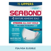 Sea Bond Secure Denture Adhesive Seals, Original Uppers, Zinc-Free, All-Day-Hold, Mess-Free, 15 Count