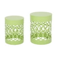 thumbnail image 2 of Side Table Set of 2, 2 Size Barrel Iron End Tables Living Room, Lace-cut Design Accent Table No Assembly Required,  13.75” W x 13.75” D x 18.00” H & 12.00” W x 12.00” D x 16.00” H, Green, 2 of 9