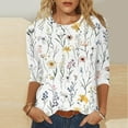 thumbnail image 2 of CYMMPU Tunic Tops 3/4 Sleeve Summer Trendy Shirts Spring Tops Blouses for Women Dressy Casual Round Neck Flower Printed Loose Fit Lightweight Basic Tees White M, 2 of 5
