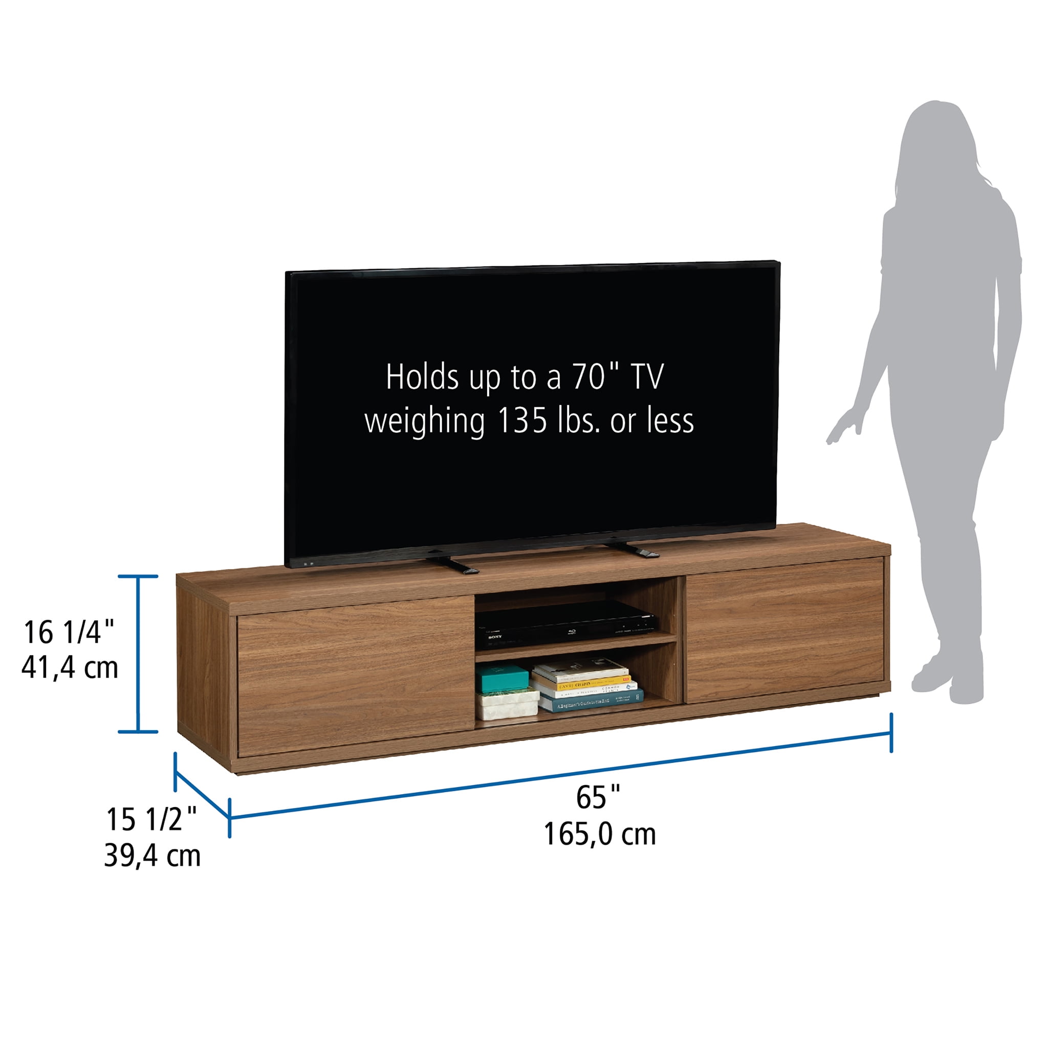 Mainstays Westley Sliding Door TV Stand for TVs up to 75”, Warm Walnut Finish