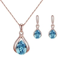 DESIGNICE Women Cubic Zirconia Water Drop Pendant Necklace Ear Stud Earrings Jewelry Set