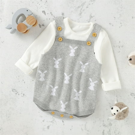 

Hunpta Baby Easter Girls Bodysuit Sweater Romper Knit Crochet Bunny Boys Infant Boys Romper&Jumpsuit