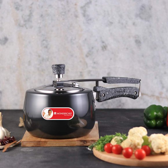 Wonderchef Taurus Hard Anodized Aluminum Indian Cooking Inner Lid Pressure Cooker, 5 Quarts, Black