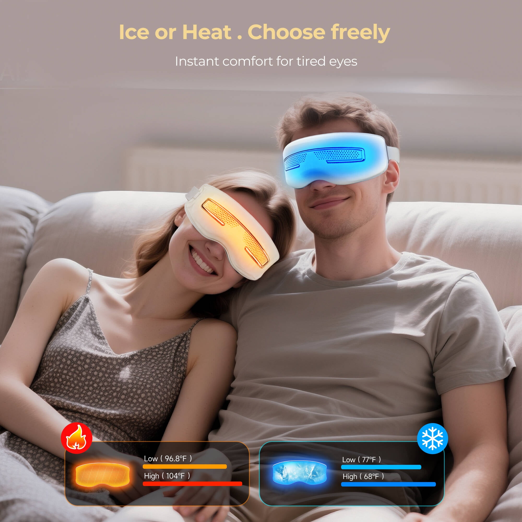 Morfone Eye Massager with Heat and Cooling, Eye Mask with DIY Massage Setting, Sleep Mask for Relax, Birthday Gifts for Women Men, Black