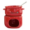 thumbnail image 4 of Ceramic Personal Fondue Mug (4.33in) – Candle-Heated Melting Cup with Fork for Chocolate/Cheese, Portable Dessert Tool (Red), 4 of 4