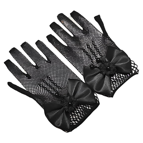 TELOLY 2026 New Lace Gloves for Girls-Tea Party Wedding Flower Girl Gloves,Romantic See-Through Hollow Out Big Bow-Knot Wedding Prom Gloves Kid Gloves Black Lace Gloves
