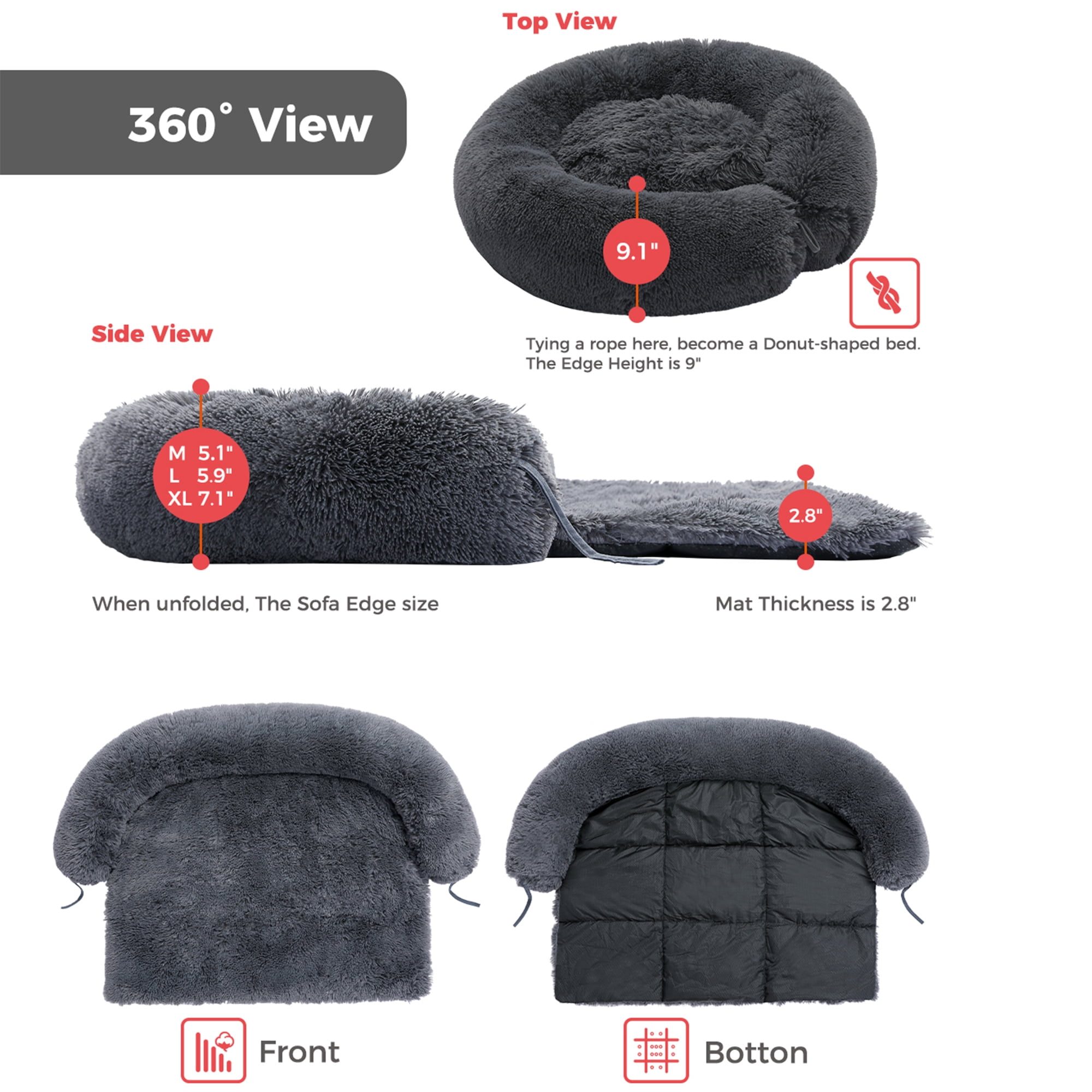 Kadyn 45" Plush Long Fur Dog Couch Bed, Dog Bed Mats with Anti-Slip Bottom, Washable Removable Couch Cover, Perfect for Medium and Large Dogs Cats, Gray Kadyn 45" Plush Long Fur Dog Couch Bed, Dog Bed Mats with Anti-Slip Bottom, Washable Removable Couch Cover, Perfect for Medium and Large Dogs Cats, Gray