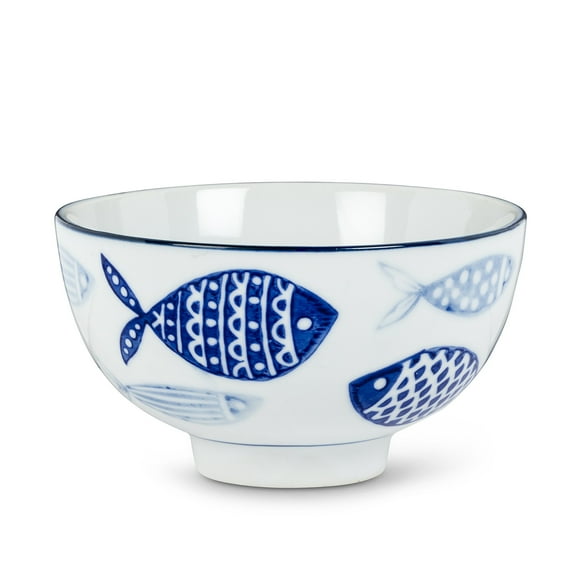 Abbott Collection 27-BLUEFISH-090 Rice bowl, 4", White/Blue