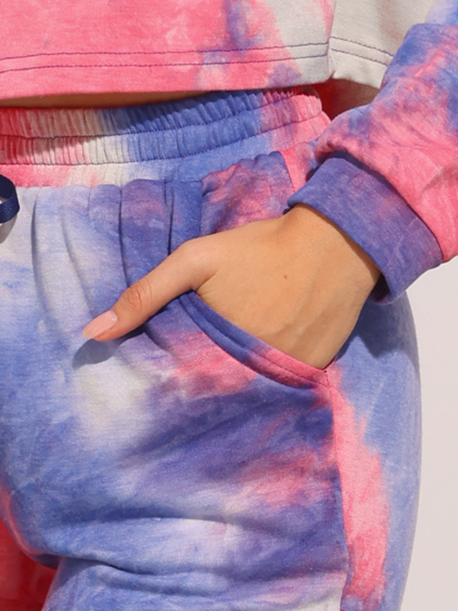 DARING DIVA Women's 2 Piece Tie Dye Hoodie Drawstring Sports Outfit XS Purple Blue