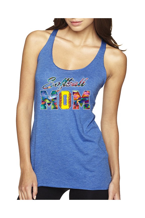 , Colorful Softball Mom, Mother's Day, Women Tri-Blend Racerback Tank Top, Vintage Royal, Medium