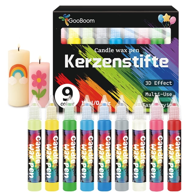 Lápiz de cera para velas GooBoom, 9 colores, 15 ml, no tóxico