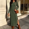 thumbnail image 6 of Ashirexll Casual Dresses for Women Winter Knit Long Sleeve Round Neck Solid Color Sweater Dress with Side Pockets and Side Slit Hem, 6 of 7