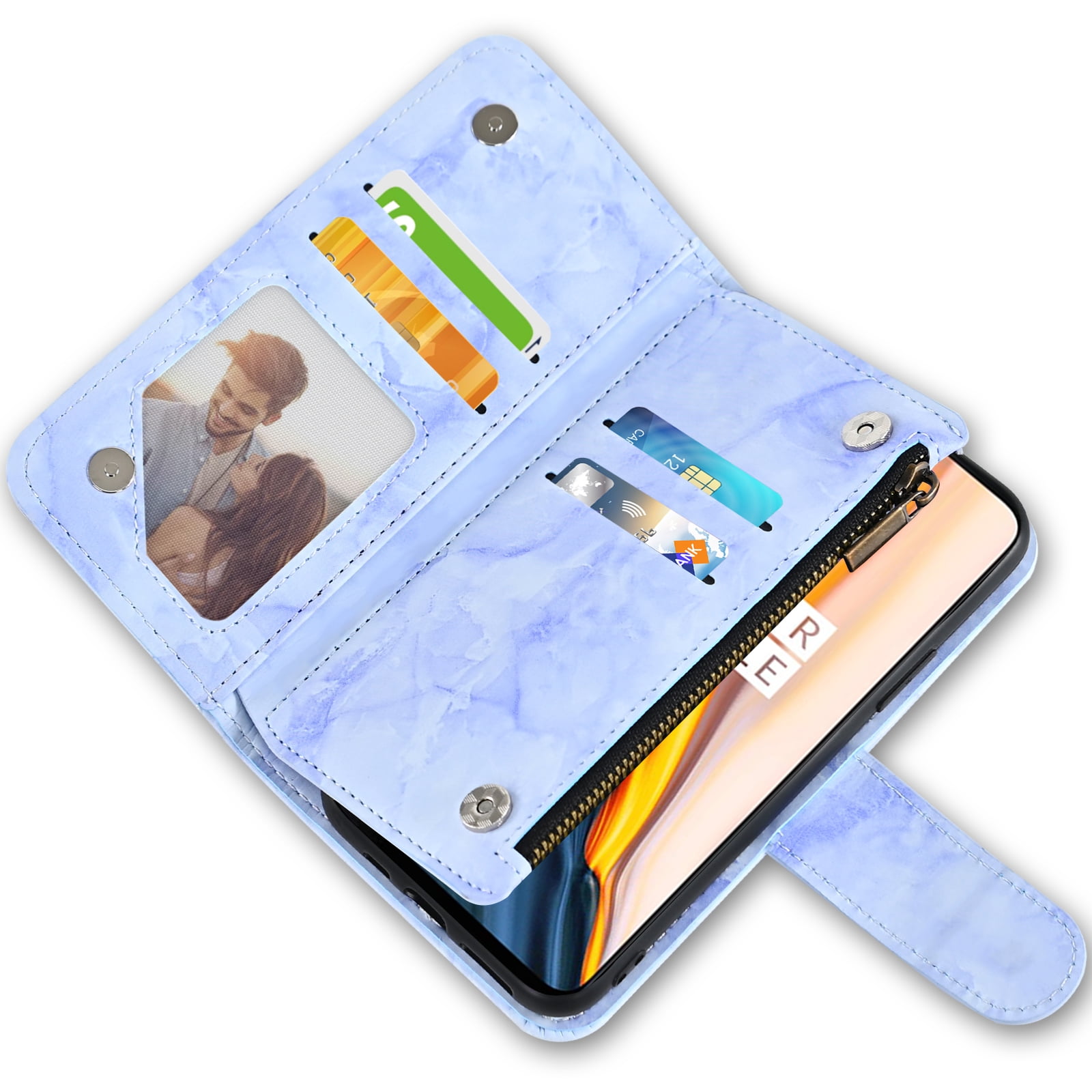 Asuwish Compatible with Tracfone BLU View 4 B135DL Wallet Phone Case and Tempered Glass Screen Protector Marble Faux Leather Flip Credit Card Holder Cell Cover for BLUE View 2 2023 View4 135DL Blue