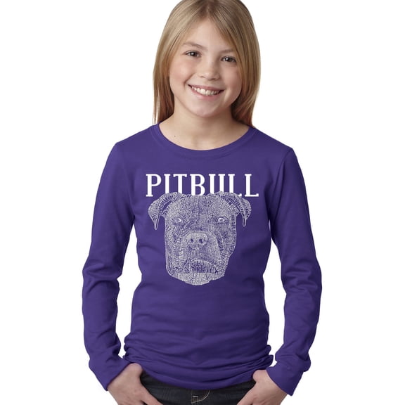 LA Pop Art Girl's Word Art Long Sleeve - Pitbull Face