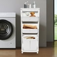 thumbnail image 5 of 4-Tier Laundry Hamper Basket with Wheels Portable Rolling Laundry Baskets Laundry Hampers Clothes Storage Organizer Shelf PP Clothes Sorter Hampers White, 5 of 17