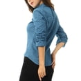 thumbnail image 4 of INSPIRE CHIC Women's Point Collar Long Sleeve Button Down Chest Pockets Denim Shirt XS Blue, 4 of 7