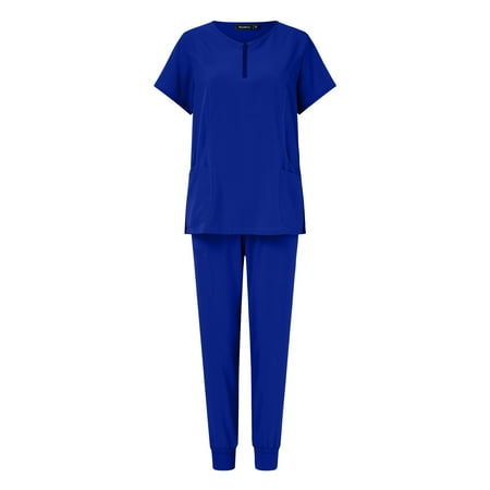 

Scrubs For Women Set Stretchy Plus Size Short Sleeve V-Neck Tops Pants joggers Tall Nursing Working Uniform