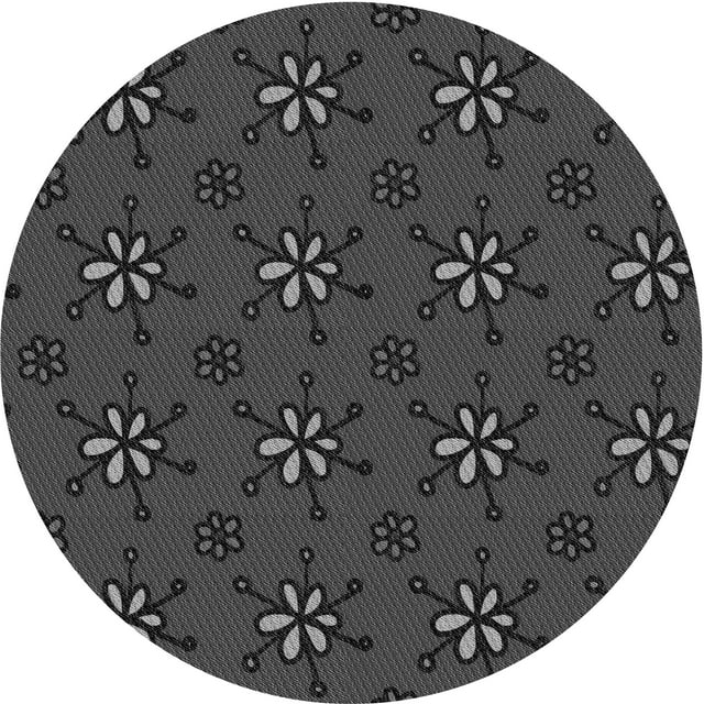Ahgly Company Machine Washable Indoor Round Transitional Charcoal Black Area Rugs, 3' Round