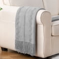 thumbnail image 2 of Battilo Light Grey Throw Blanket,Cozy Knit Blanket with Elegant Fringe,Grey Blanket ,50"x60", 2 of 8