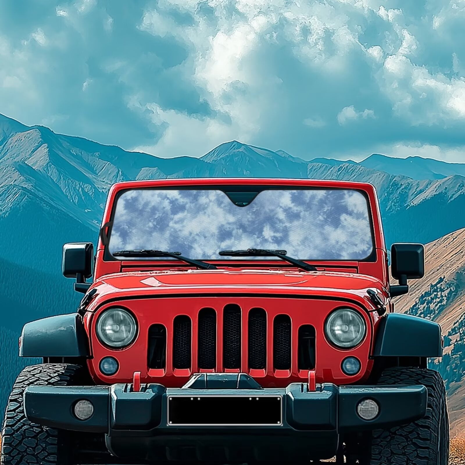 Uorisanigo Windshield Sun Shade, Blue Tie-Dye Print Car Sunshade for Jeep Wrangler, Compass, Gladiator & Renegade,Sun Shade Windshield Cover,UV Ray & Heat Block Heat Shield Shades