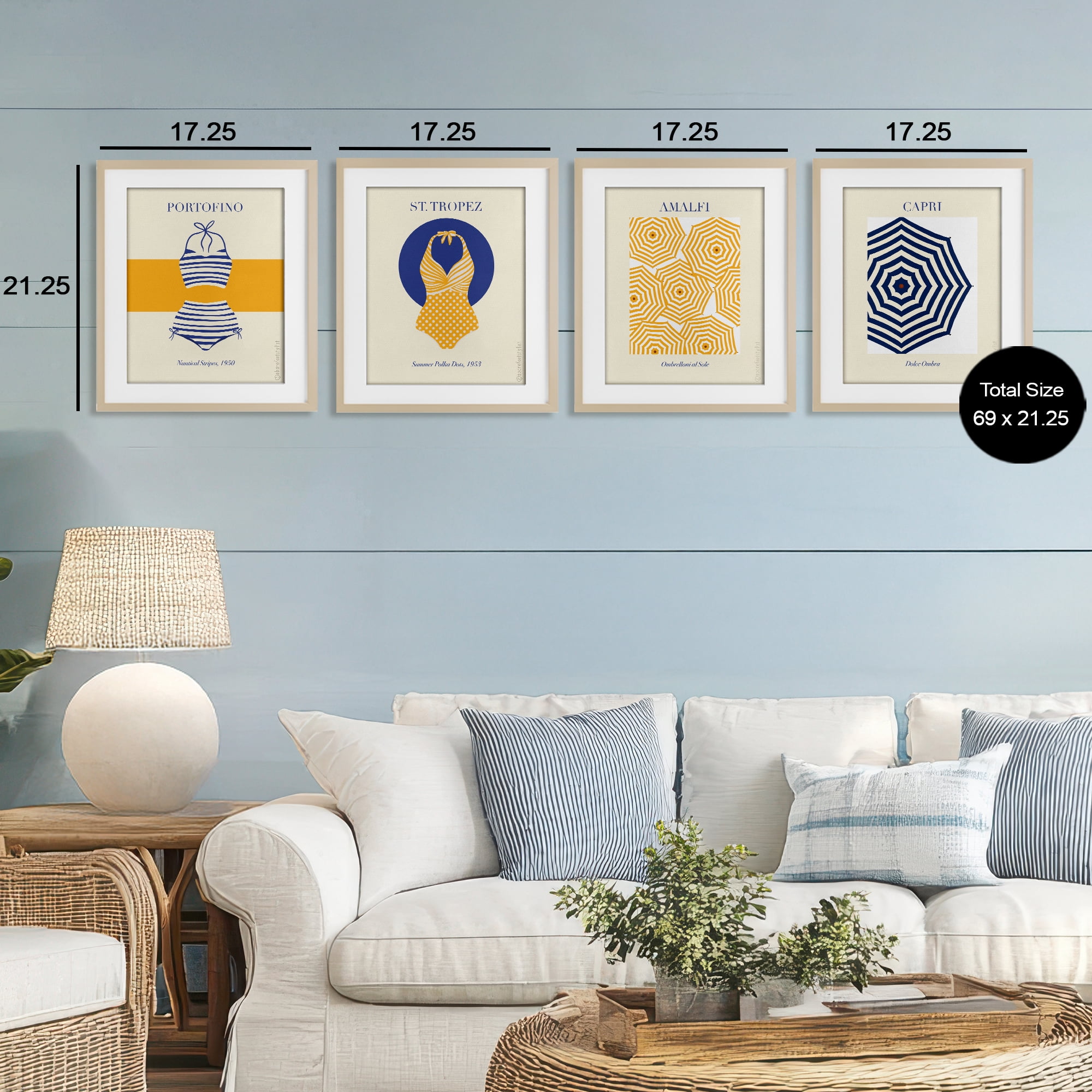 Stupell Industries Retro Beach Vacation Elements 4 Piece Birch Framed Print Under Glass Set, design by A Barefoot Stylist
