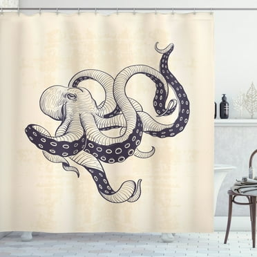 Ambesonne Octopus Shower Curtain, Grunge Vintage Animal, 69"Wx75"L, Eggplant and Beige