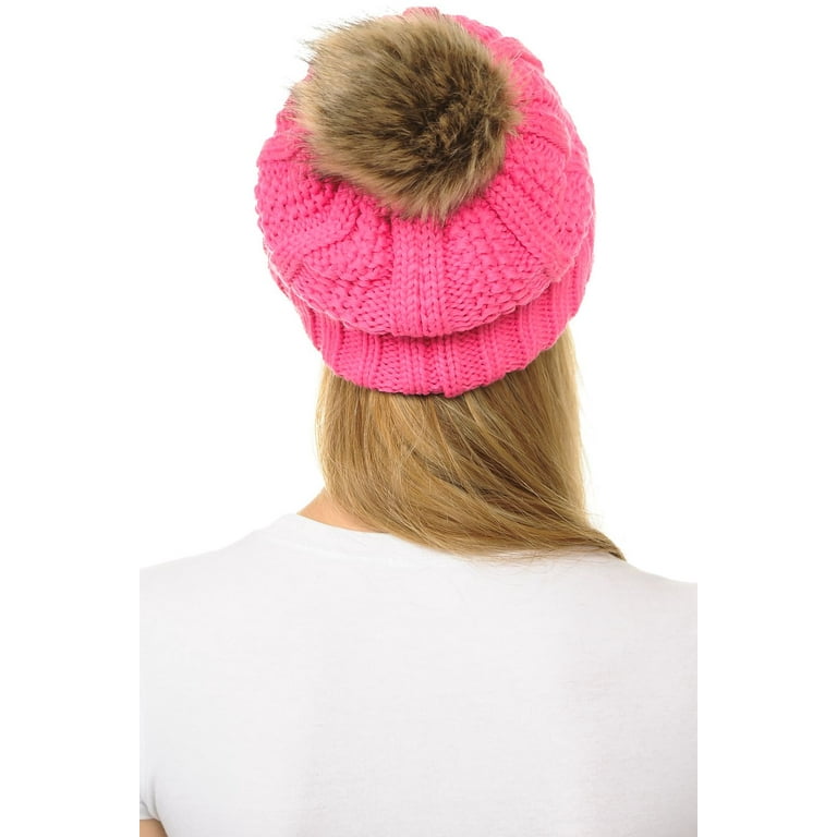 Classic Cable Knit Pom Pom Hat in Soft Pink | Northern Classics