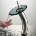 thumbnail image 2 of Kraus Tall Waterfall Bathroom Faucet for Vessel Sink with Clear Black Glass Disk, Satin Nickel Finish, 2 of 10