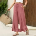 thumbnail image 4 of Delayuji Womens Casual Pants Wide Leg Pants Drawstring Elastic High Waisted Ruffle Hem Palazzo Pants with Pockets L Pink, 4 of 9