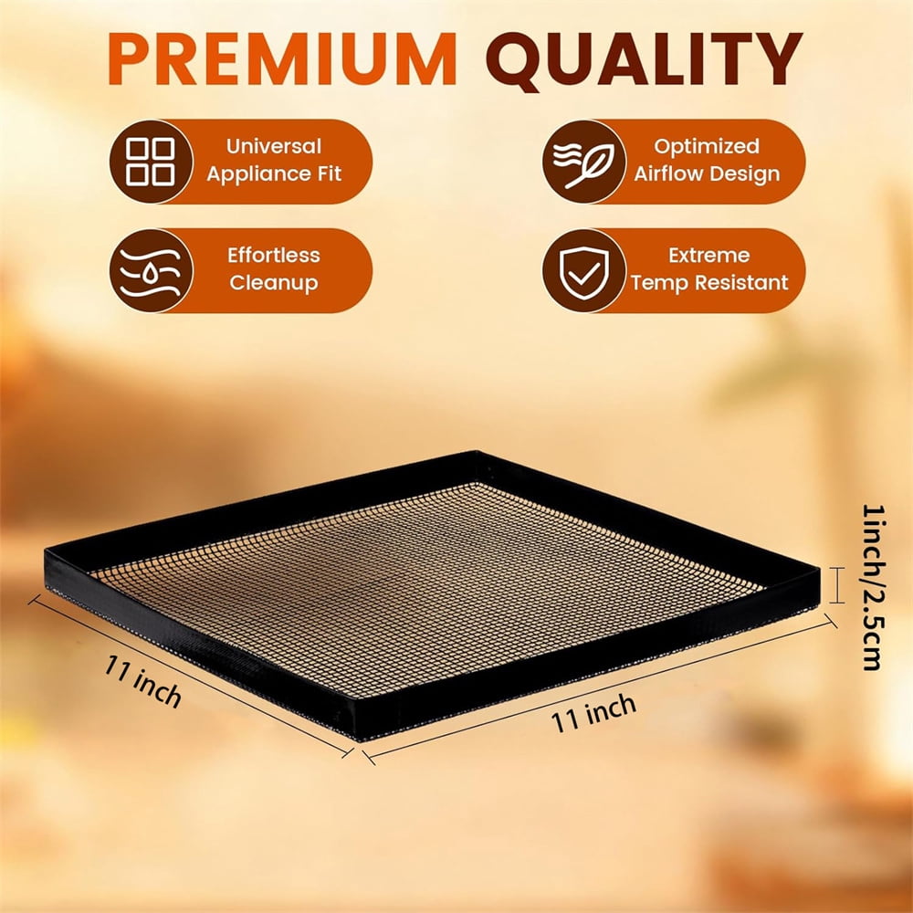 Heyingu 2Pcs Non-stick Mesh Tray for Grilling & Baking Fine Mesh Oven Basket for Quick Oven Accessories Heat-Resistant Grilling Mats(11 x 11 Inch)