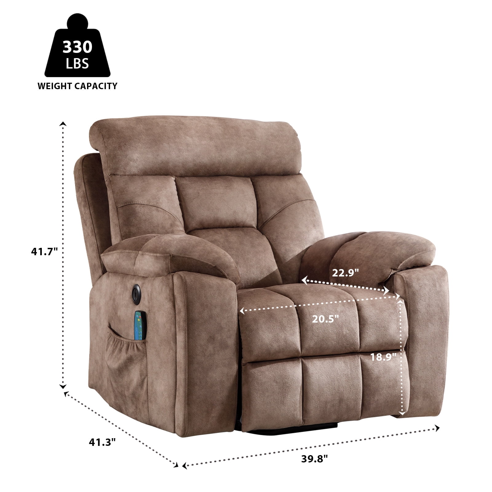 Bonzy Home Fabric Power Lift Recliner Chair with Massage, Heat Therapy, Hidden Cup Holders and Side Storage Pocket for Elderly Daily Home Use