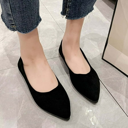 Xysaqa Black Flats for Women  Womens Golf Shoes Women s Fashion Pointed Toe Shoes Solid Color Casual Comfortable Leopard Print Flat Shoes Work Office Shoes Womens on Clearance