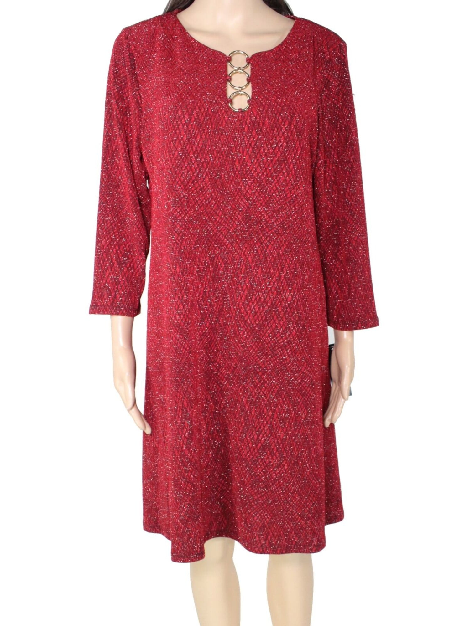 MSK Womens Red Long Sleeve Knee Length 