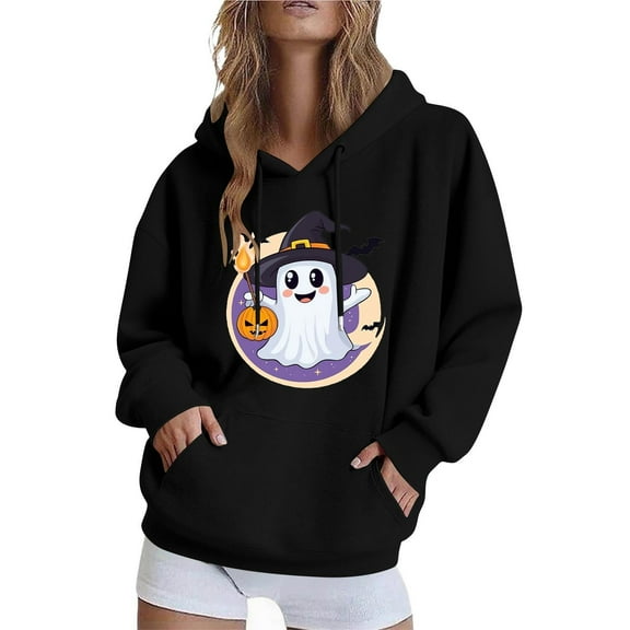 cocolona Womens Halloween Hoodie Long Sleeve Drawstring Graphic Sweatshirts Fall Winter Casual Loose Pullover Tops Halloween Sweatshirts