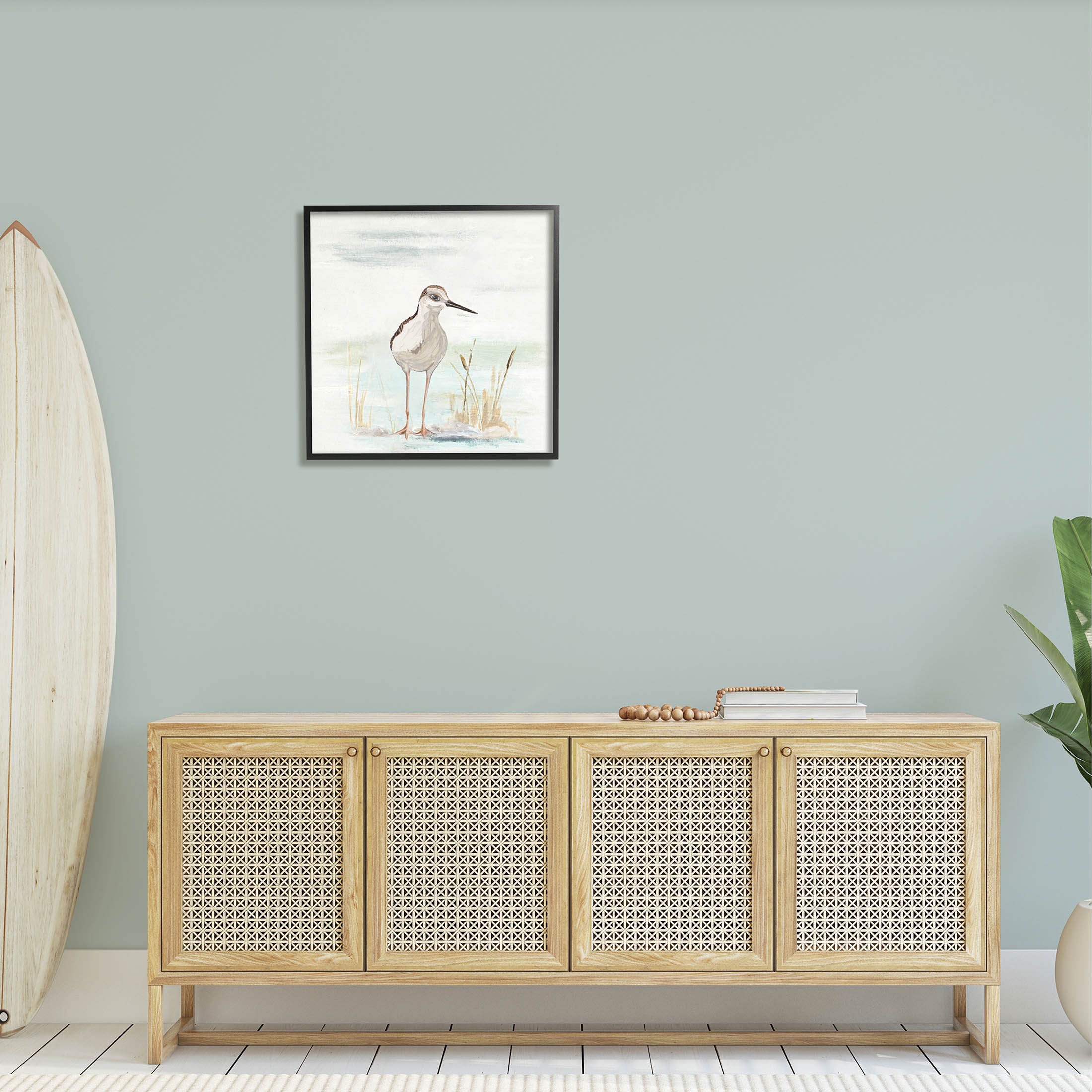 Sandpiper Bird Beach Grass Sprigs Animals & Insects Graphic Art Black Framed Art Print Wall Art