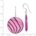 thumbnail image 2 of 925 Sterling Silver Pink Black Mother Of Pearl Disc Drop Dangle Earrings Natural Stone Shell, 2 of 6