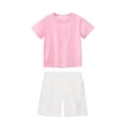 thumbnail image 2 of Antinious Toddler Casual Fashion Outfit,Kids Casual Solid Short Sleeved T-shirt+Elastic Waist Shorts Loungewear,Pink,150, 2 of 4