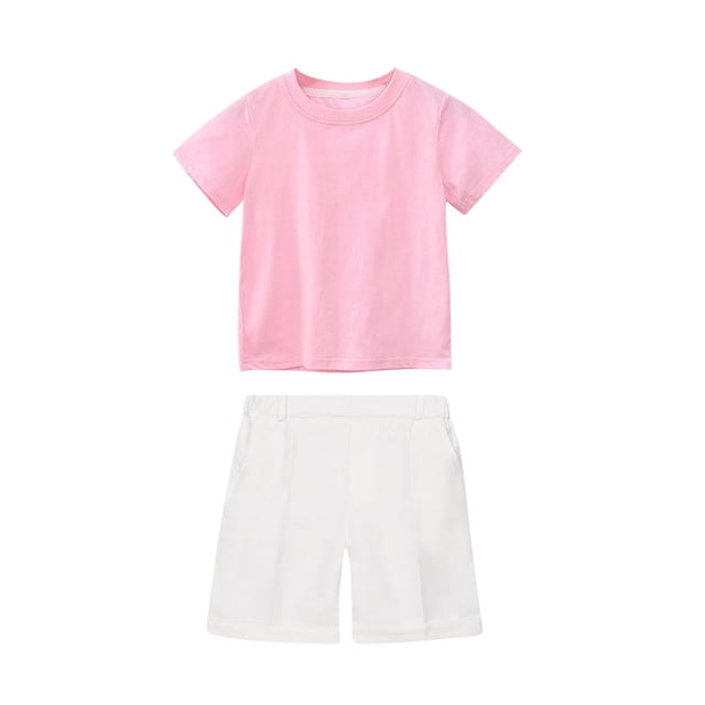 Zpanxa Girls Sets Short Sleeve Lapel Heart Button Shirt and Solid Color Elastic Waist Shorts 2 Piece Set 4 Years