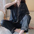 thumbnail image 6 of Elainilye Fashion Silky Pajama Set for Women Home Wear Pajamas Two Piece Outfits Long Sleeve Pants Pajama Set Sleepwear,Blue, 6 of 8