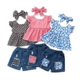 thumbnail image 4 of LWNYDPLSD Baby Girl Polka Dot Outfit 3 Piece Jean Set for Infant Girl Ruffle Short Sleeve Blouses+Patchwork Denim Shorts Suit Newborn Girl Clothes, 4 of 9