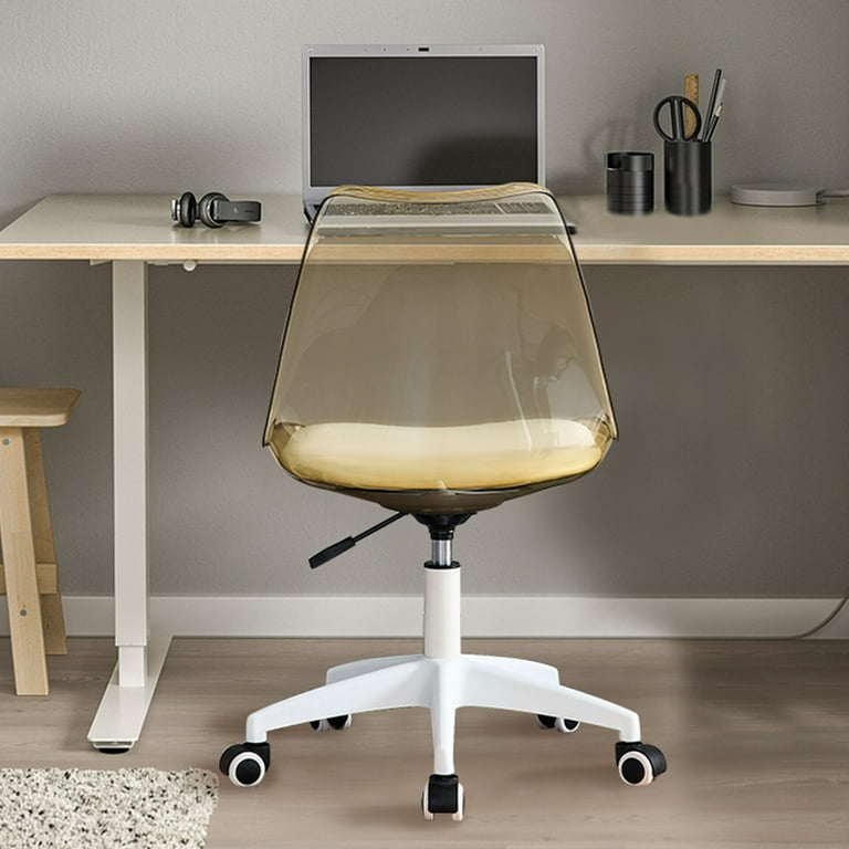 Clear Desk Chair Modern Plastic Armless Computer Chair with Smooth Wheels and Adjustable Height Acrylic Office Chairs with Metal Base for Work Study Reception Brown Walmart