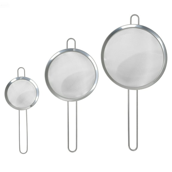CISILOV 3-Piece Stainless Steel Fine Mesh Strainer Set – 4", 6", and 8" – Ideal for Tea, Flour, Sugar, Spices & Rice – Durable Small Nesting Kitchen Strainers with Handle