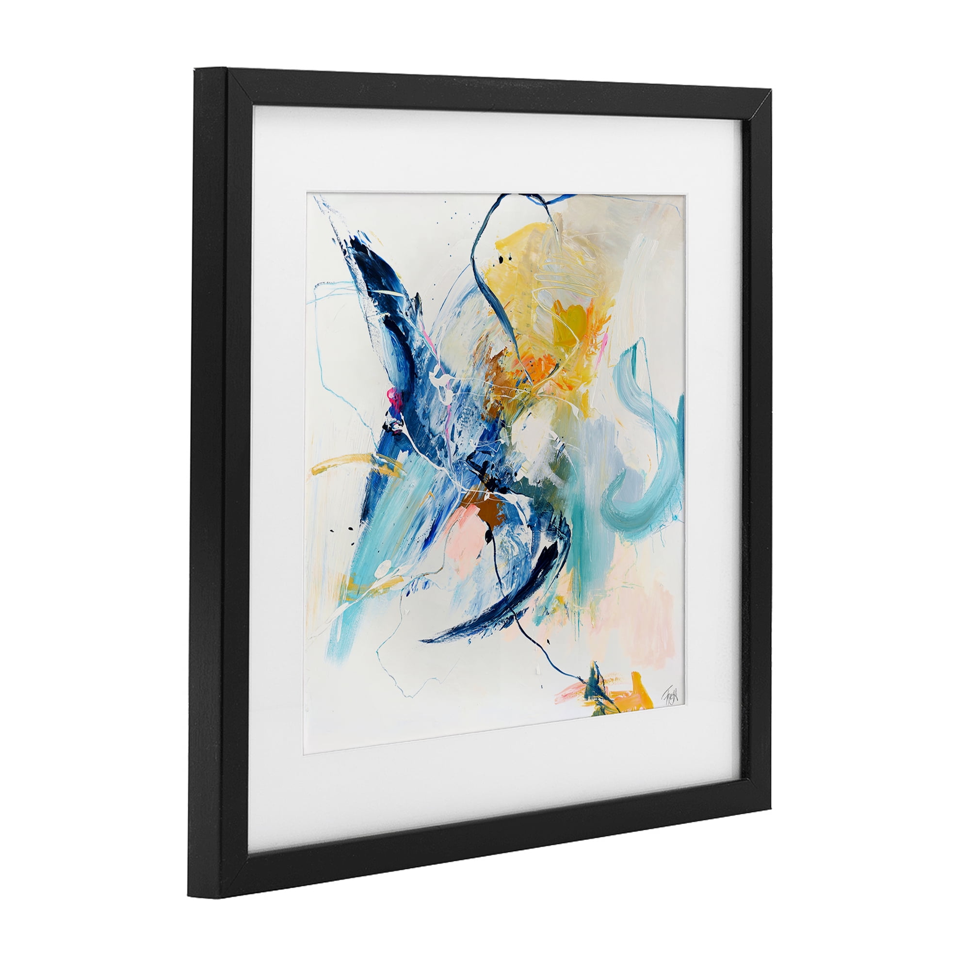 Confident Blue Abstraction Black Framed Print Under Glass, design by Design Fabrikken
