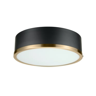 Better Homes & Gardens Irving Park 2-Light Flush Mount, Matte Black Finish, Burnished Brass Accents, Frosted Glass Shade, LED Bulbs Included