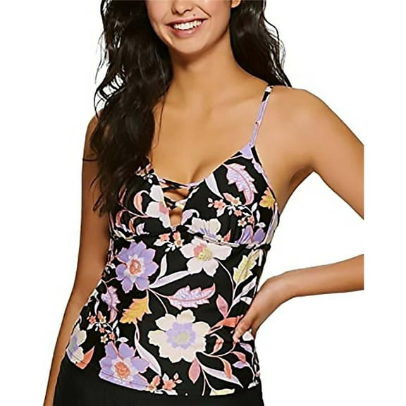 Hula Honey Swimwear Top Junior Tankni Floral Print Black XS New with box/tags