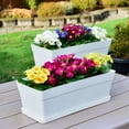thumbnail image 3 of Youngever 3 Pack 15 Inch Plastic Window Box Planter, Heavy Duty, Flower Box Planter with Attached Tray for Windowsill Garden Balcony, White, 3 of 4